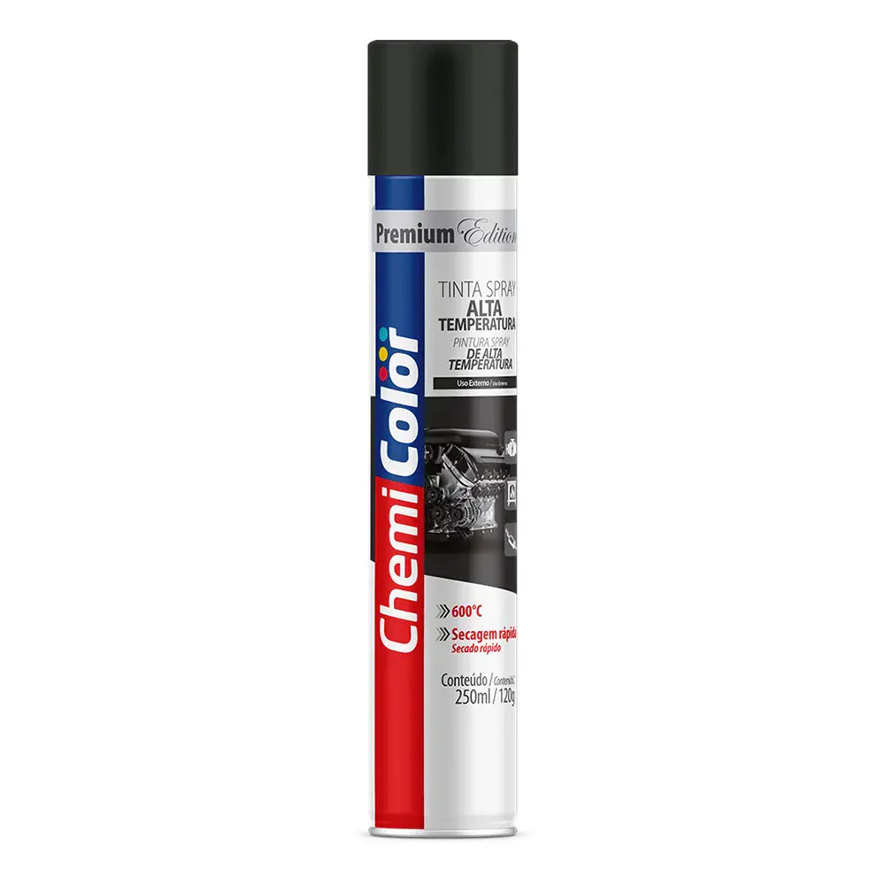 Tinta spray alta temp 250ML/120G preto fosco Chemicolor — fotografia 2