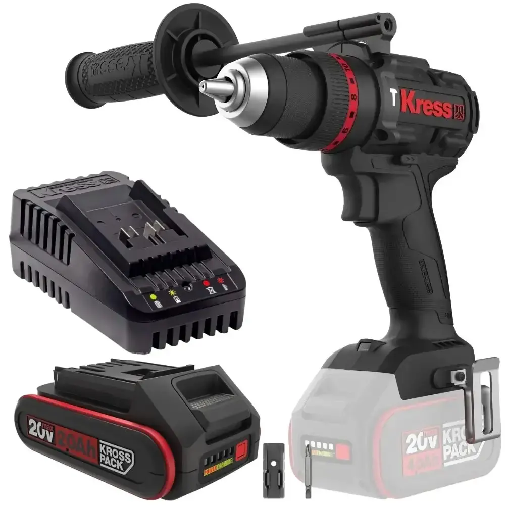 Parafusadeira furadeira de impacto 1/2 POL com bateria 20V e carregador bivolt Kress