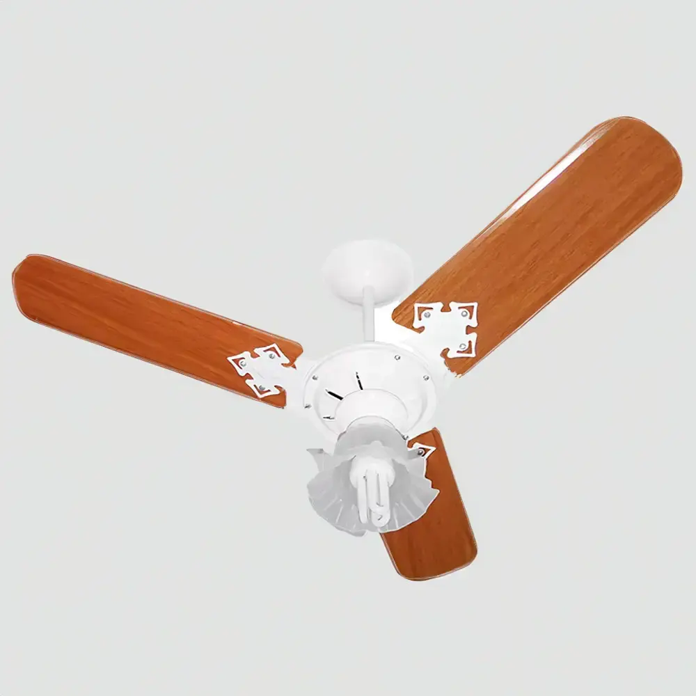 Ventilador de teto 3 pás 130W com lustre várias cores Venti-delta 220 V Branco e Mogno — fotografia 3