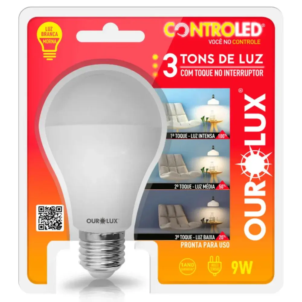Lamp led 3 intensid. 9W 2700K biv E27 Ourolux — fotografia de referência