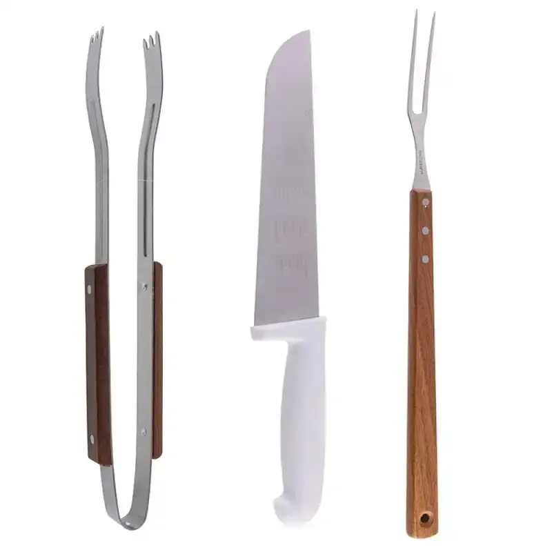 Kit churrasco 3 peças com faca. pegador garfo trinchante hauskraft — fotografia de referência