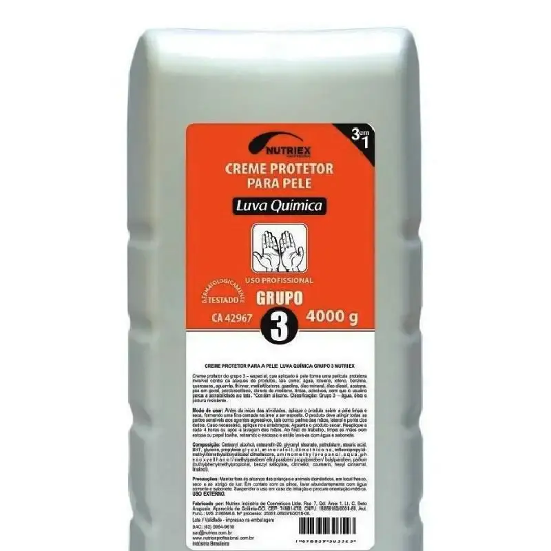 Creme protetor para mãos - luva química - grupo 3 (Água - óleos - pintura) 4.0 KG Nutriex — fotografia 3