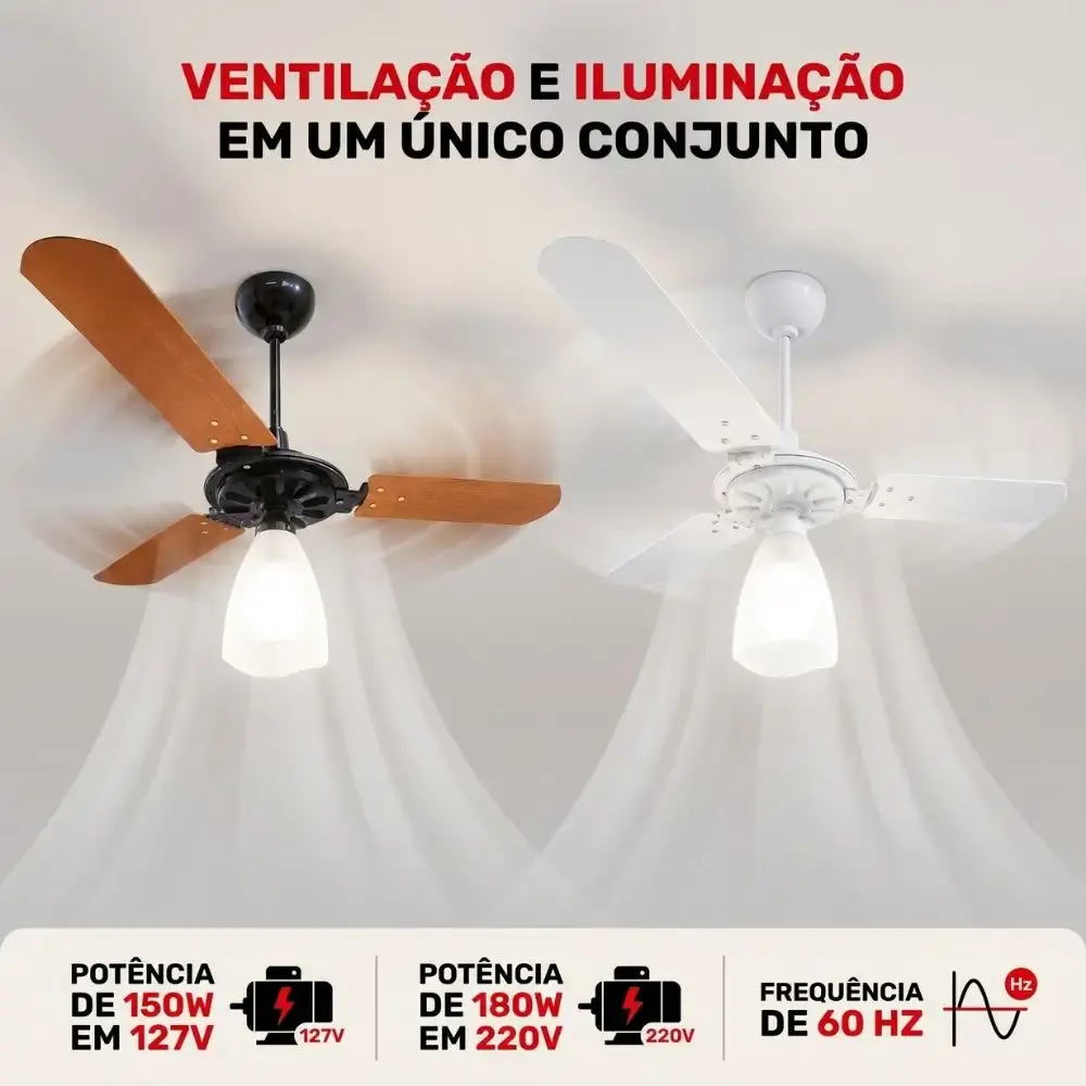Ventilador de teto aeris 3 pás tulipa aberta casa LYS Branco 110 V — fotografia 3