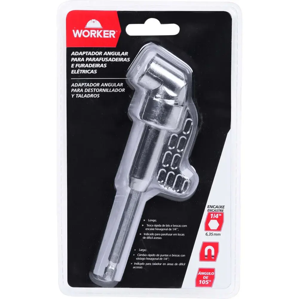 Adaptador angular para parafusadeira elétrica longo 1/4 Worker — fotografia 6