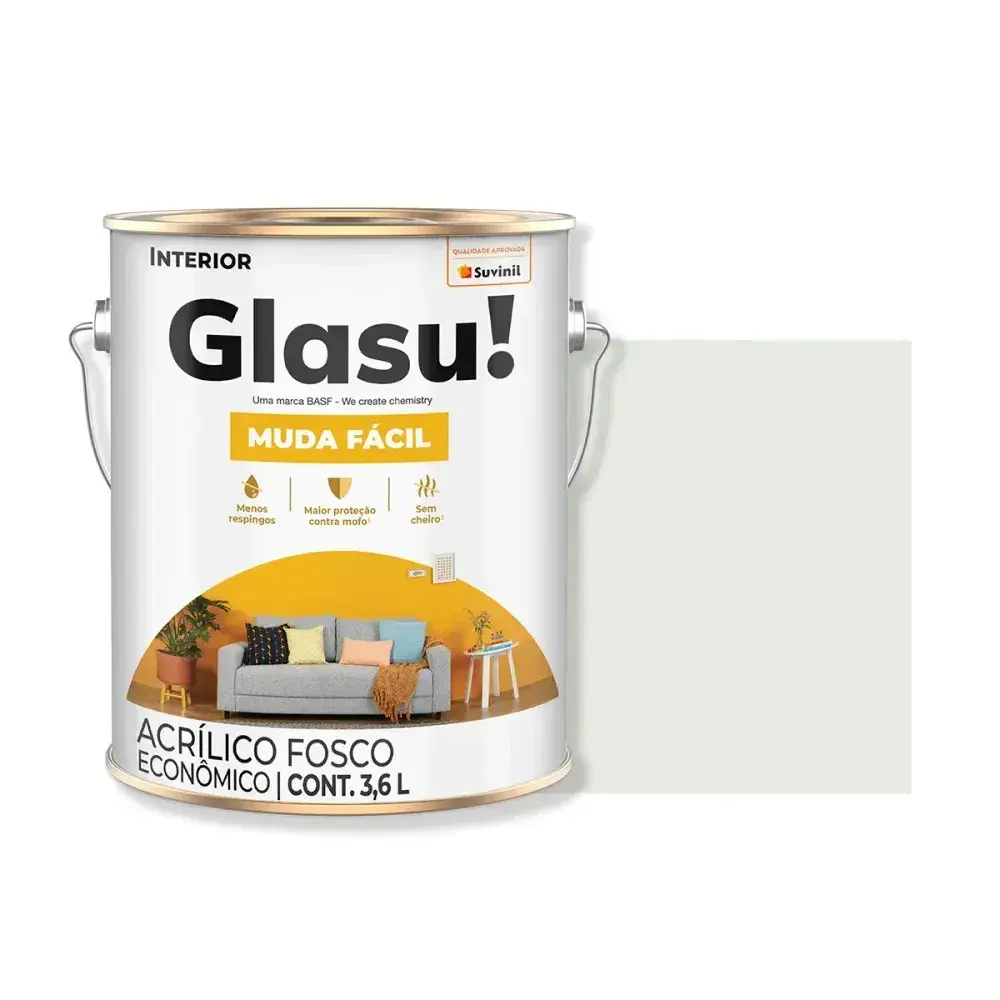 Tinta acrílica muda fácil fosco gelo 3,6L glasu Suvinil Glasu! — fotografia 2