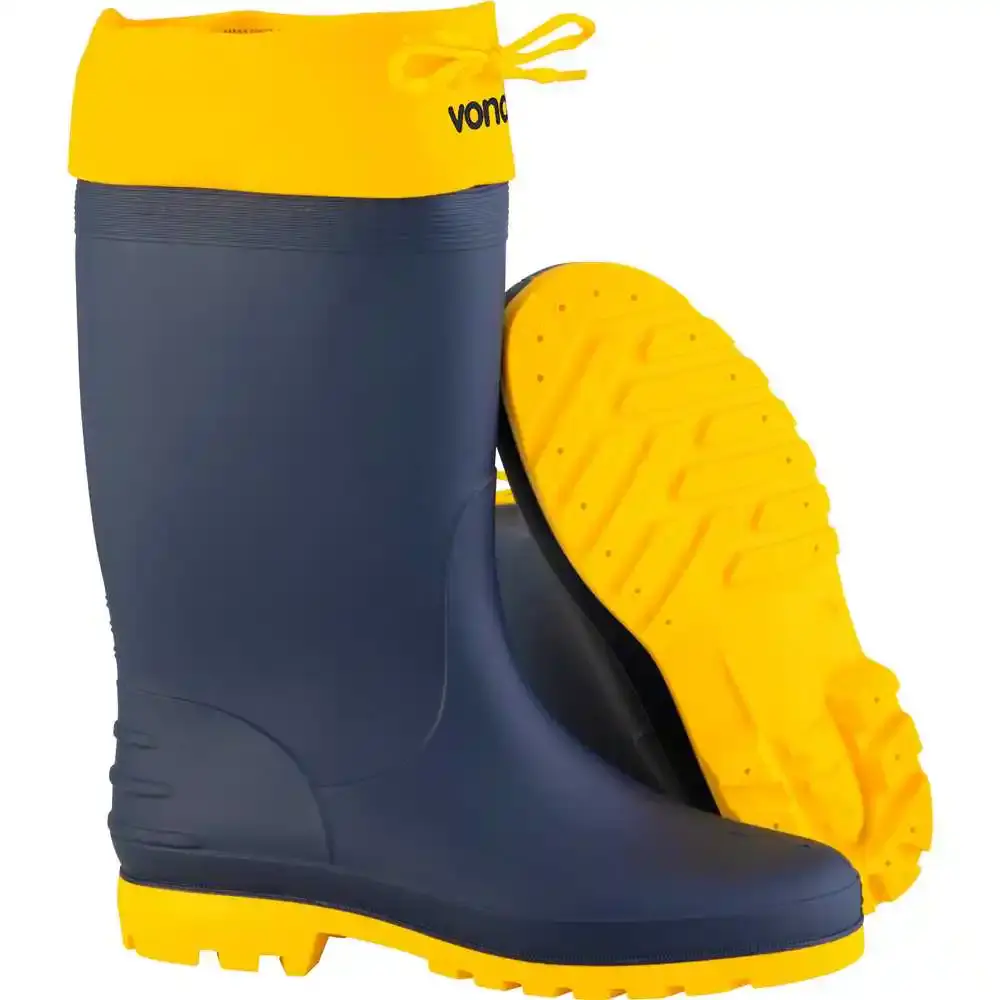 Bota de PVC azul com polaina amarela cano médio com forro Vonder