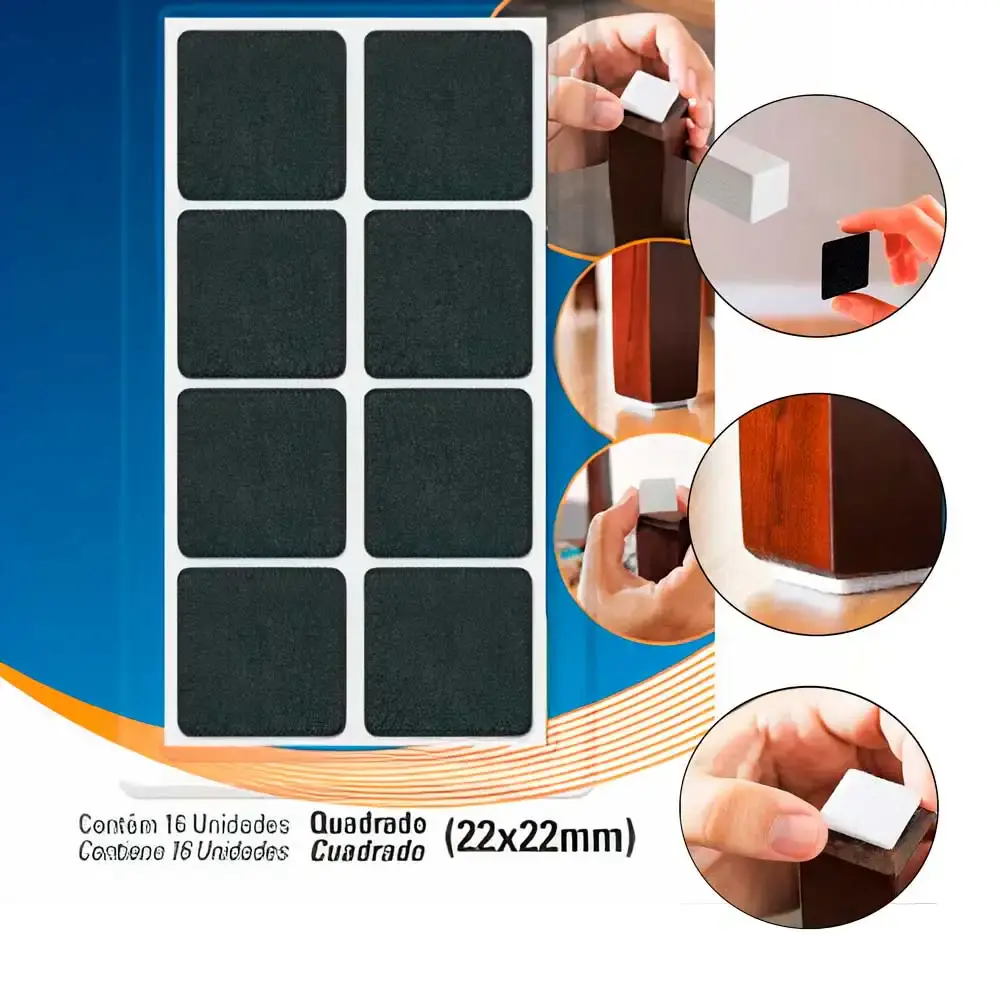 Feltro quadrado preto com 16 unidades 22MM protege pisos e móveis 23801002200 Tekbond — fotografia 3