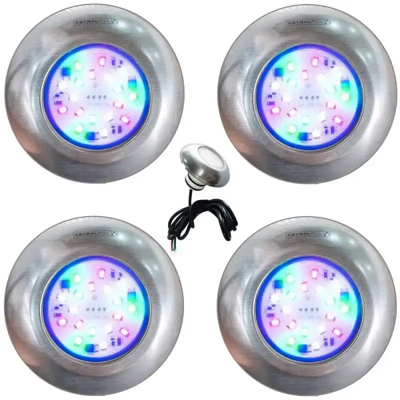 Refletor LED RGB inox para piscina em ABS kit 4 unidades 905261 Fluidra — fotografia 5