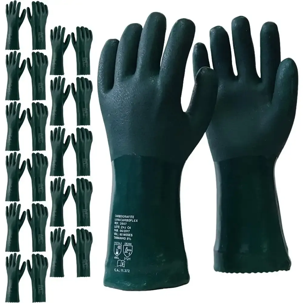 Luva carboflex PVC palma áspera 26 CM com 12 pares Carbografite — fotografia de referência