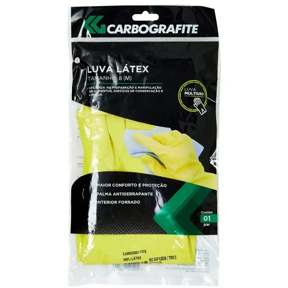 Luva látex emborrachada amarela com 12 pares Carbografite — fotografia 3