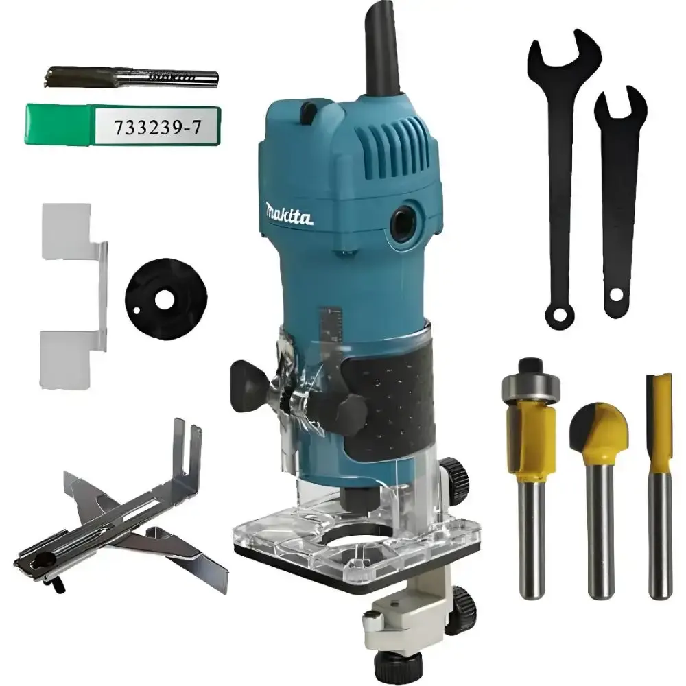 Tupia para laminado 6MM 530W makita com jogo de fresas para madeira 6 MM 3 peças evald 220 V Makita MT — fotografia 11