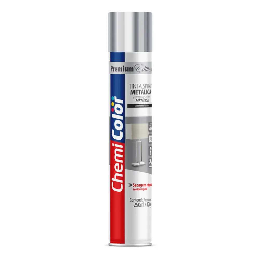 Tinta spray metálica 250ML/120G na cor cromada Chemicolor