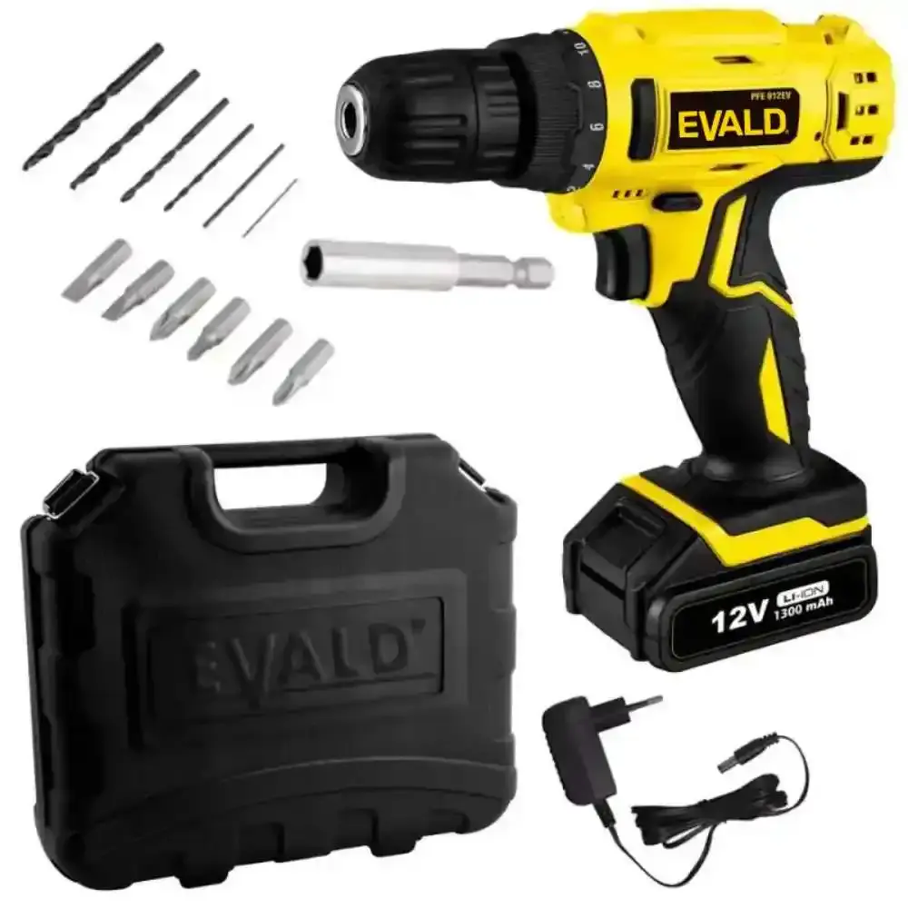 Parafusadeira e furadeira à bateria 12V bivolt PFE-12EV com maleta e kit Evald — fotografia 5