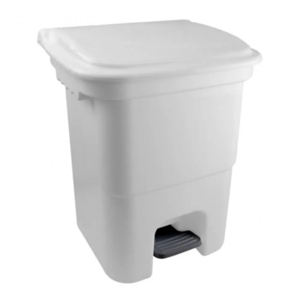 Lixeira com pedal 50L branca Plasvale — fotografia de referência