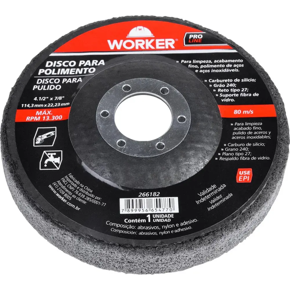 Disco para polimento 4.1/2"X7/8" grão 240 Worker — fotografia 8