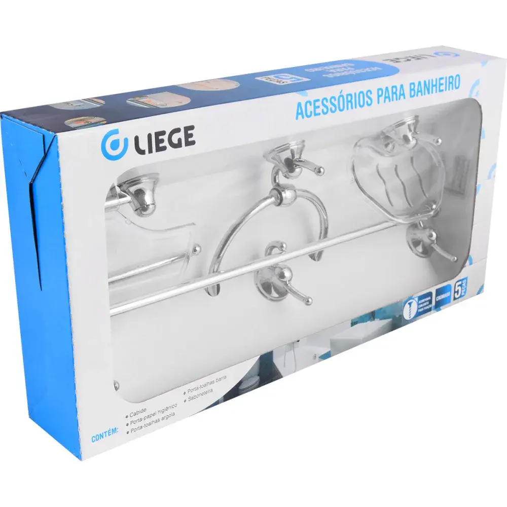 Kit de acessórios para banheiro 5 peç abs cromado Liege — fotografia 7