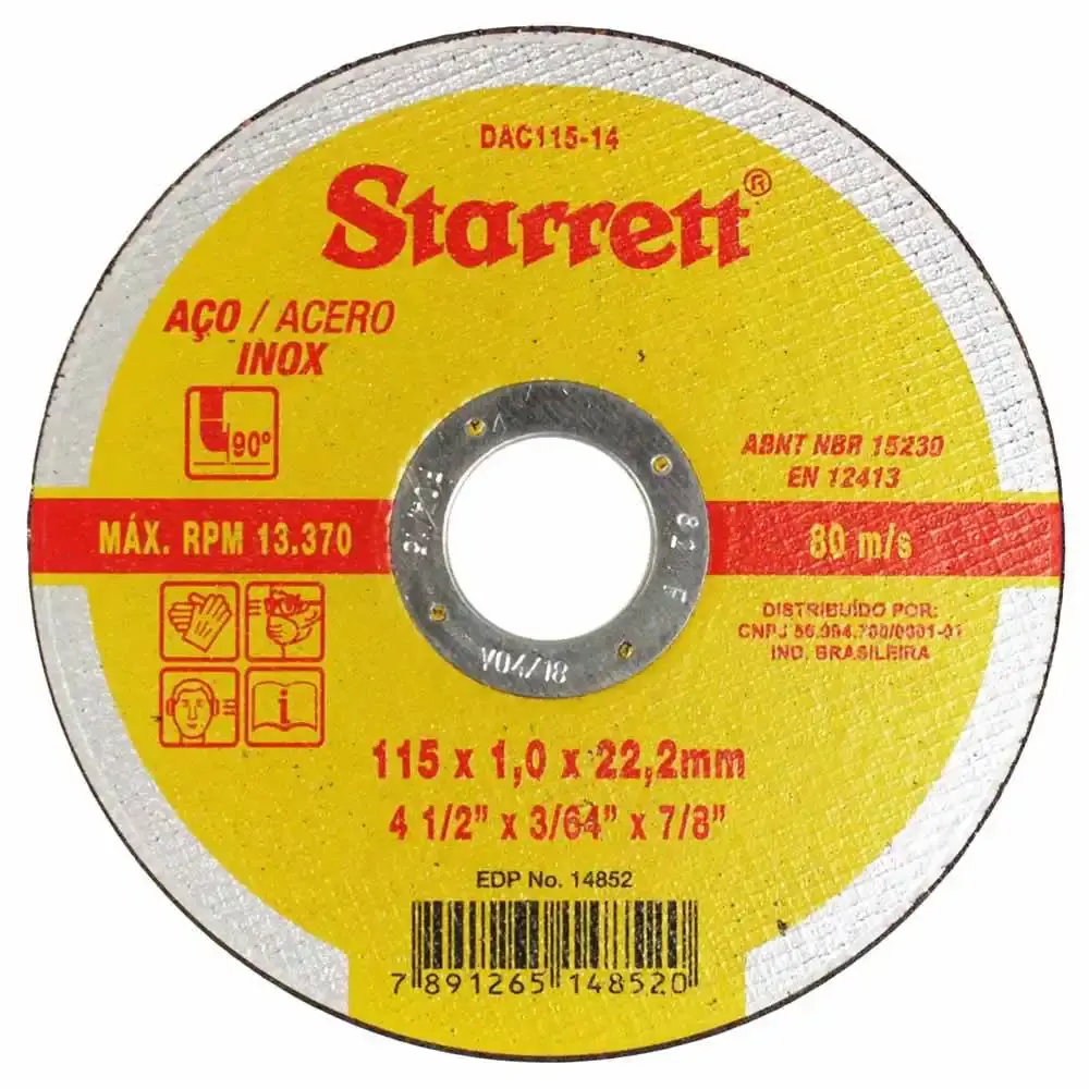 DISCO DE CORTE INOX 4.1/2 polegada X 1,0MM BNA Starrett — fotografia de referência