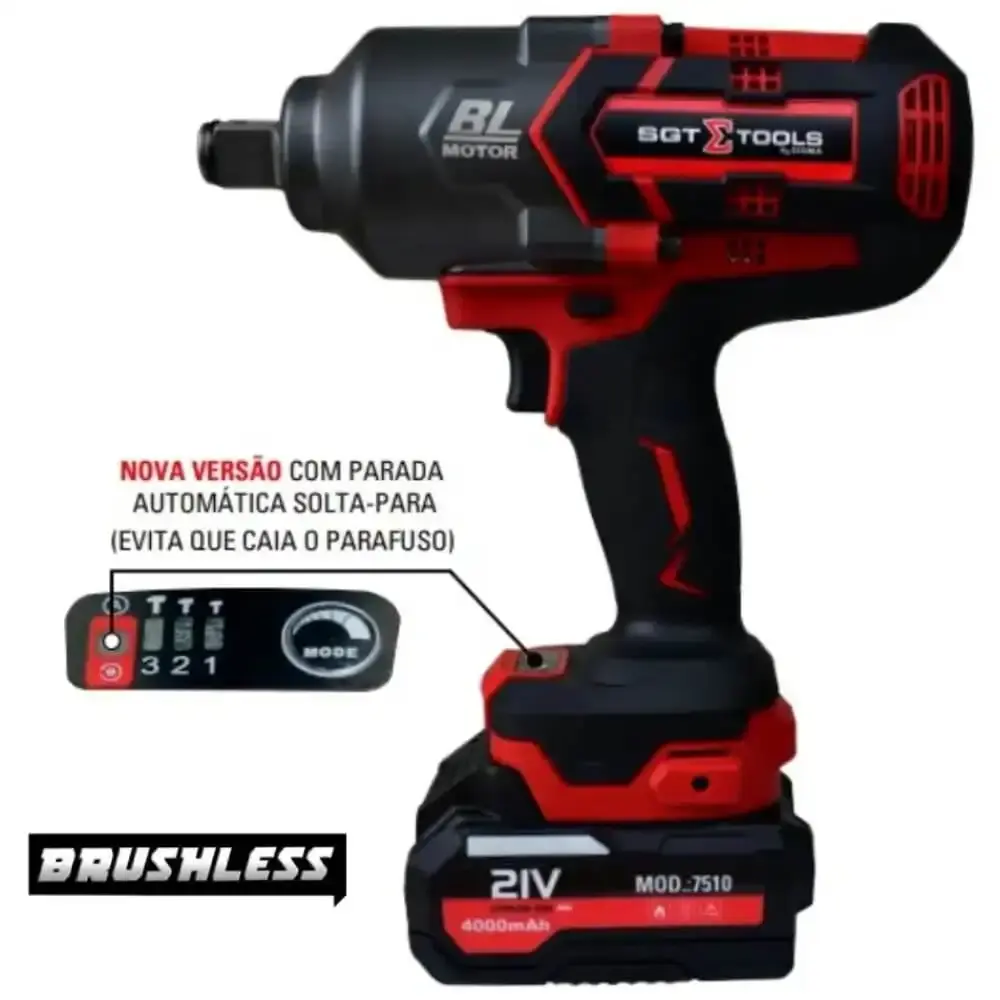 Chave de impacto à bateria 21V 3/4 pol brush 1500NM SGT-7510 sigma Bivolt — fotografia 3