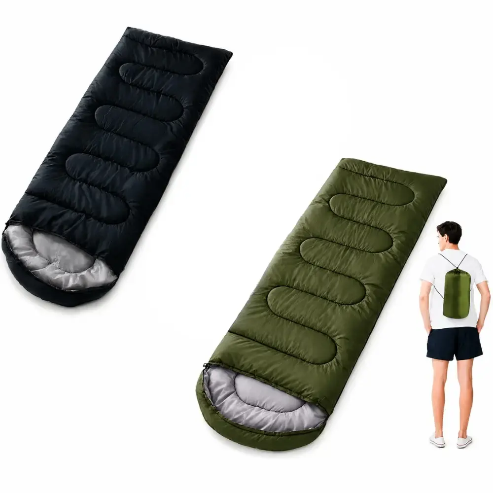 Saco de Dormir Camping Pesca Impermeável Confortável 2,10 x 72 CM c/ Capuz e Bolsa ZELT Preto — fotografia 6