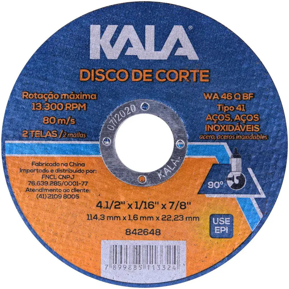 Disco de corte para aço 4.1/2/16 Kala — fotografia de referência