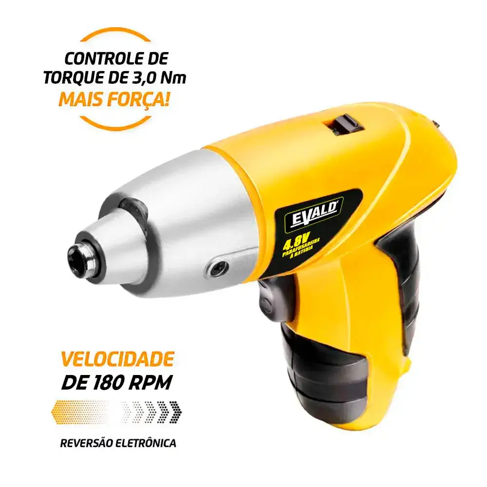 Parafusadeira à bateria 4.8V torque 3NM reversível kit 12 peças EVS001 Evald Bivolt — fotografia 4