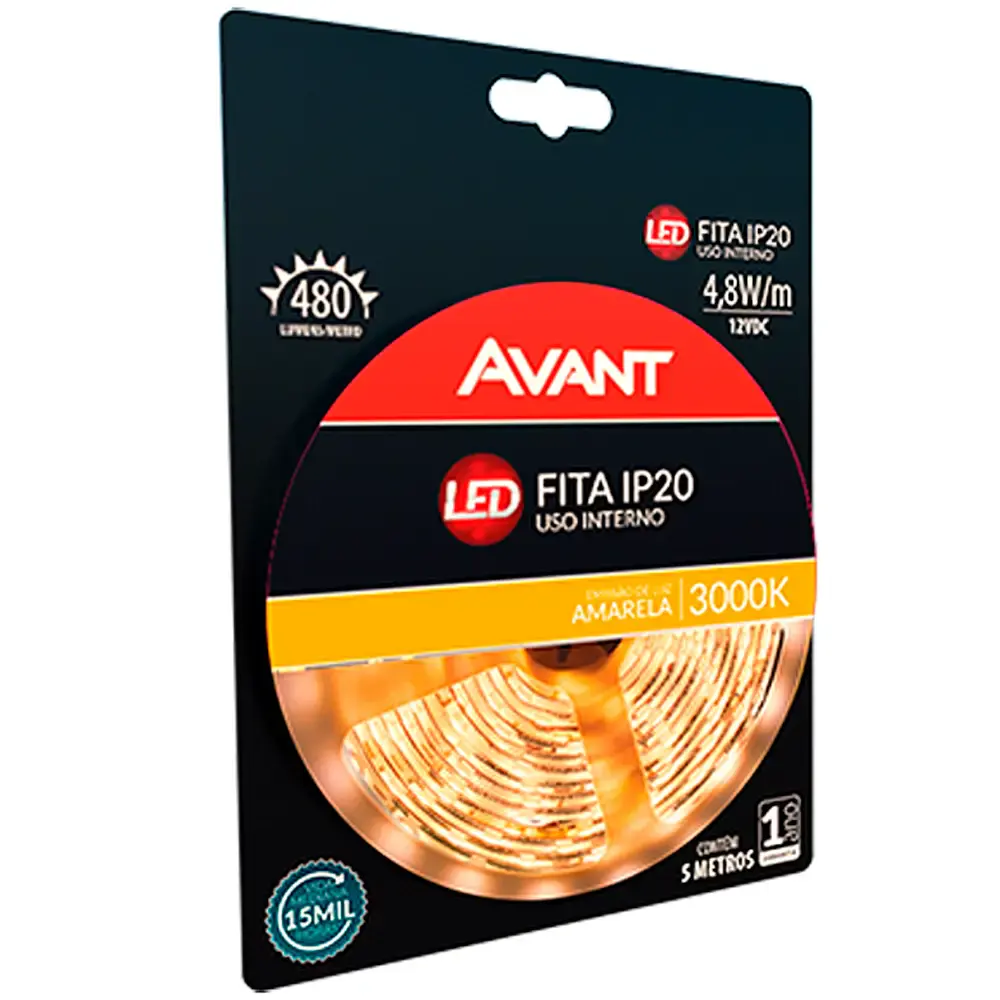 Fita led interna 5 metros 12V branco quente 4,8 w/m Avant — fotografia de referência