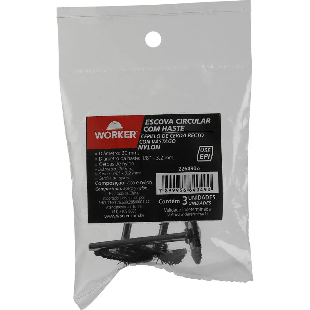 Escova circular de nylon com haste 1/8” 20MM Worker — fotografia 4