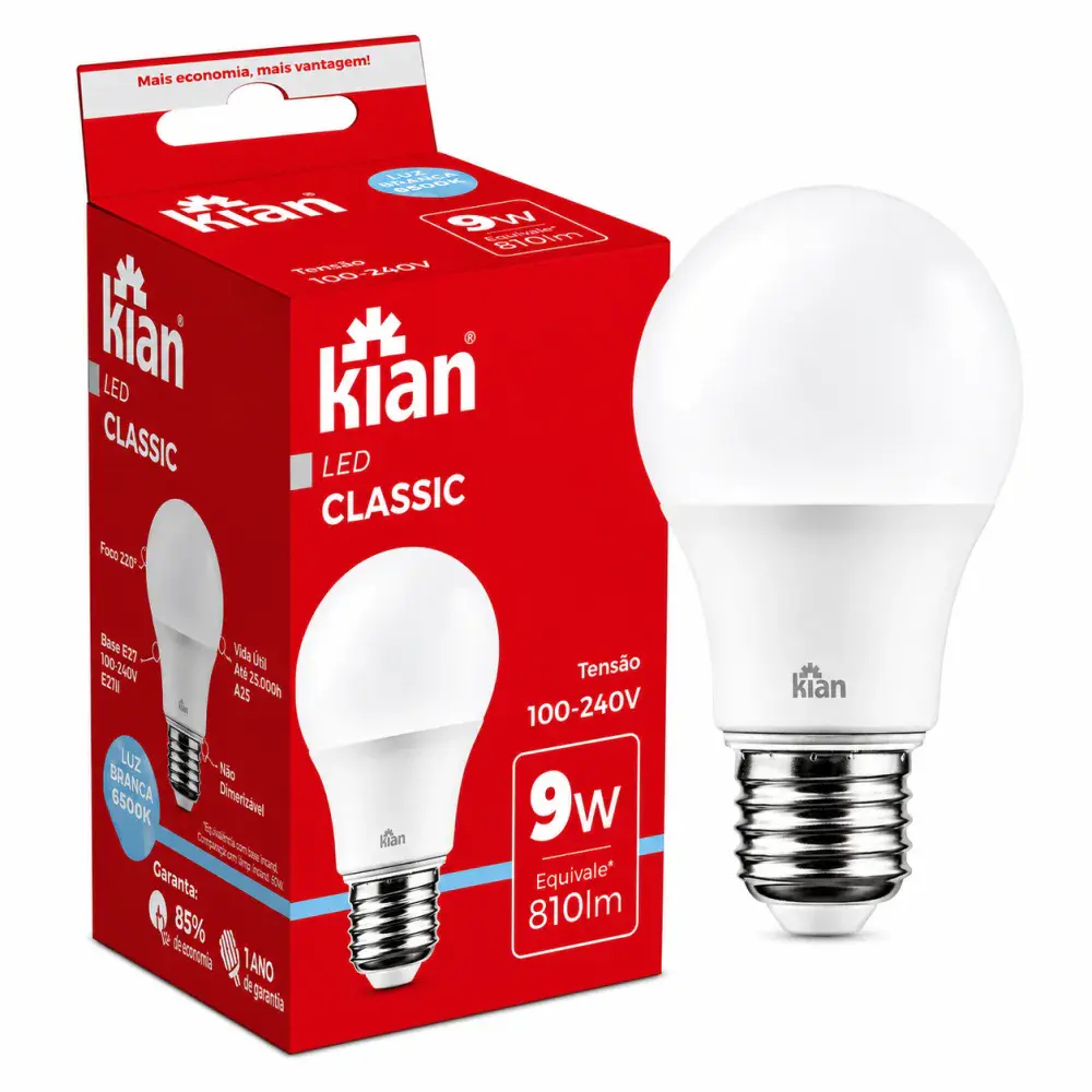 Lâmpada led bulbo E27 9W 6500K bivolt Kian — fotografia de referência