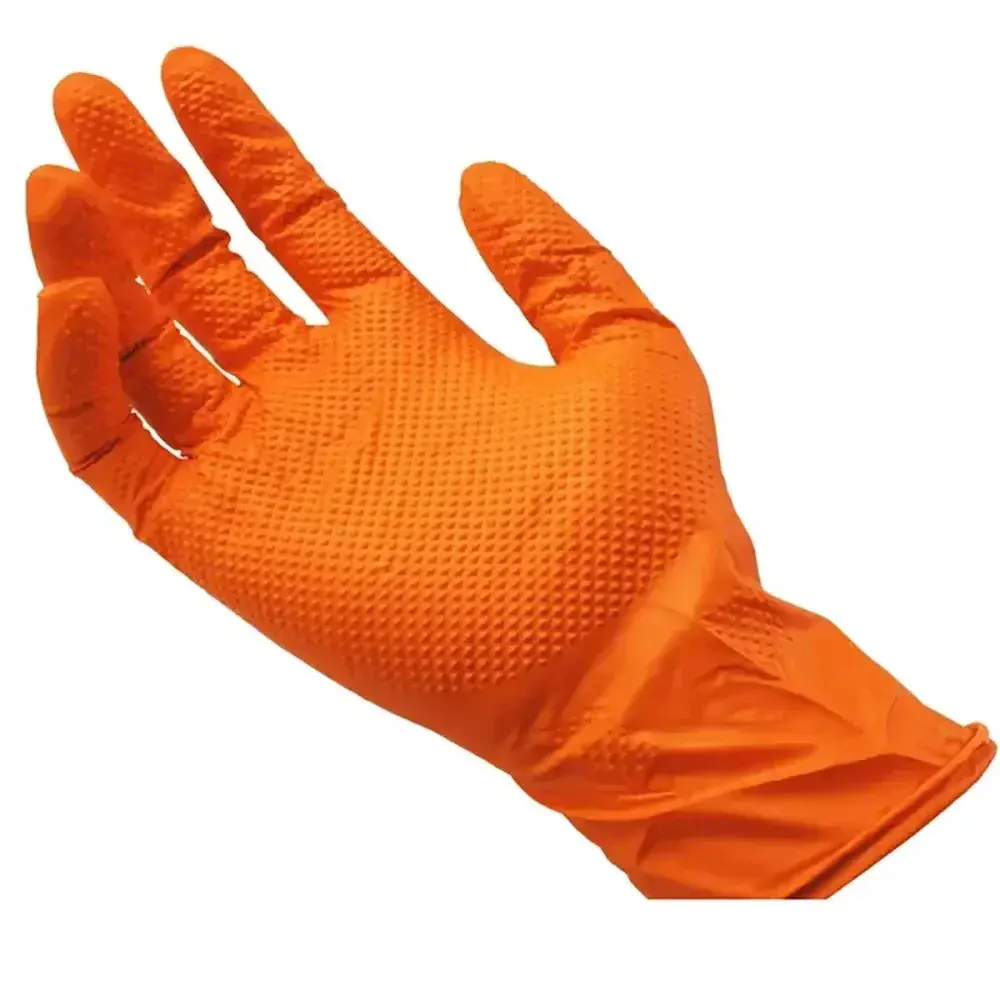 Luva nitrílica maxgrip laranja m com 100 peç Supermax — fotografia 5