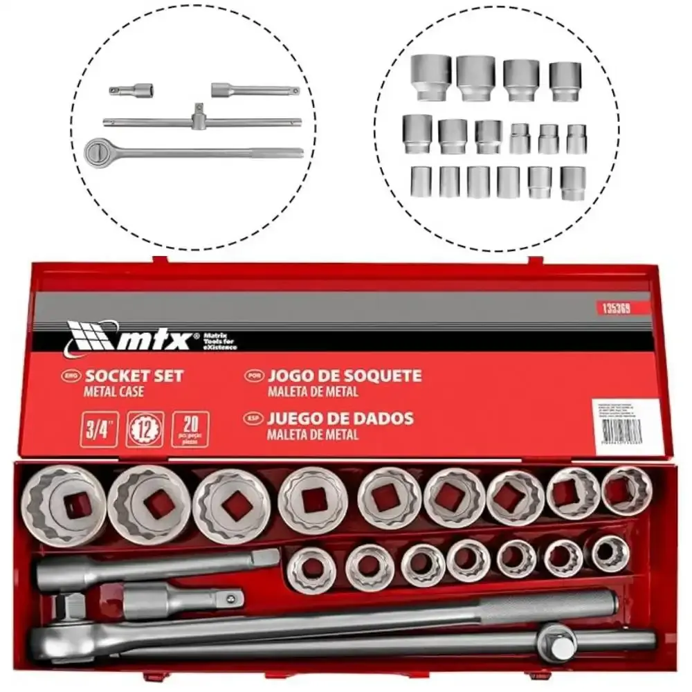 Jogo de soquete estriados 3/4 POL de 19 a 50 MM kit com 20 peças MTX — fotografia 2