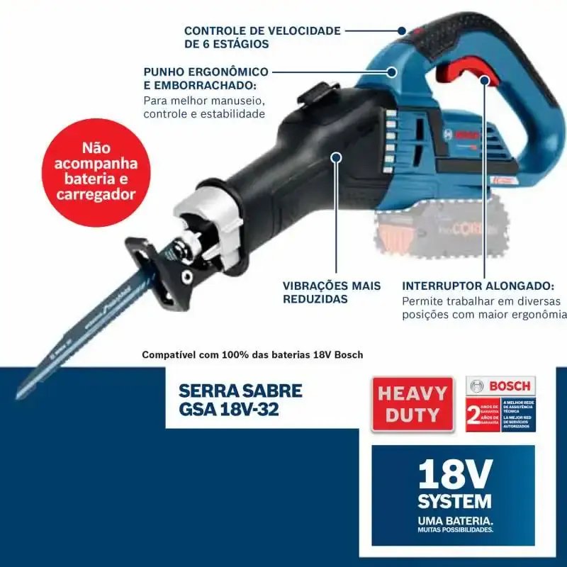 Serra Sabre 18V GSA 18V-32 s/ Bateria e Carregador BOSCH — fotografia 4