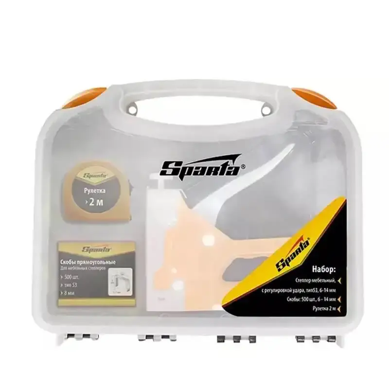 Grampeador tapeceiro manual kit 500 grampos, trena 2 metros e maleta Sparta — fotografia 3