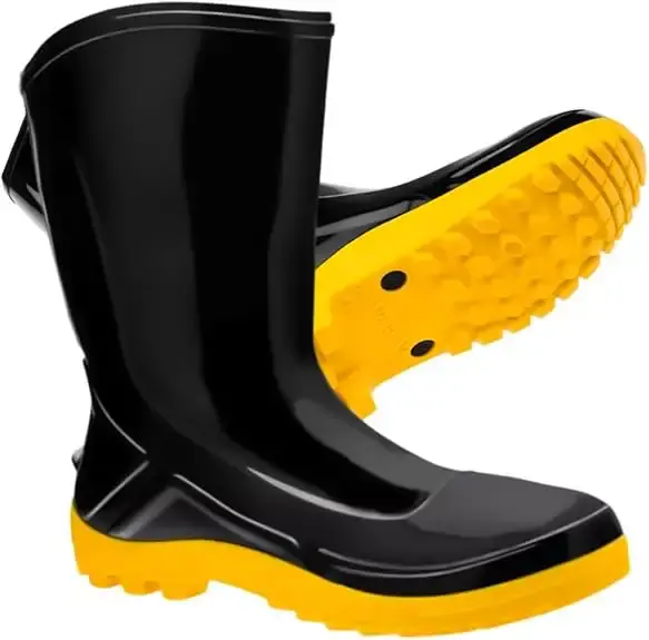 Bota ocupacional impermeável vulcaflex galocha PVC 110VFLEX-PRA | 700454 preto solado amarelo Marluvas — fotografia de referência