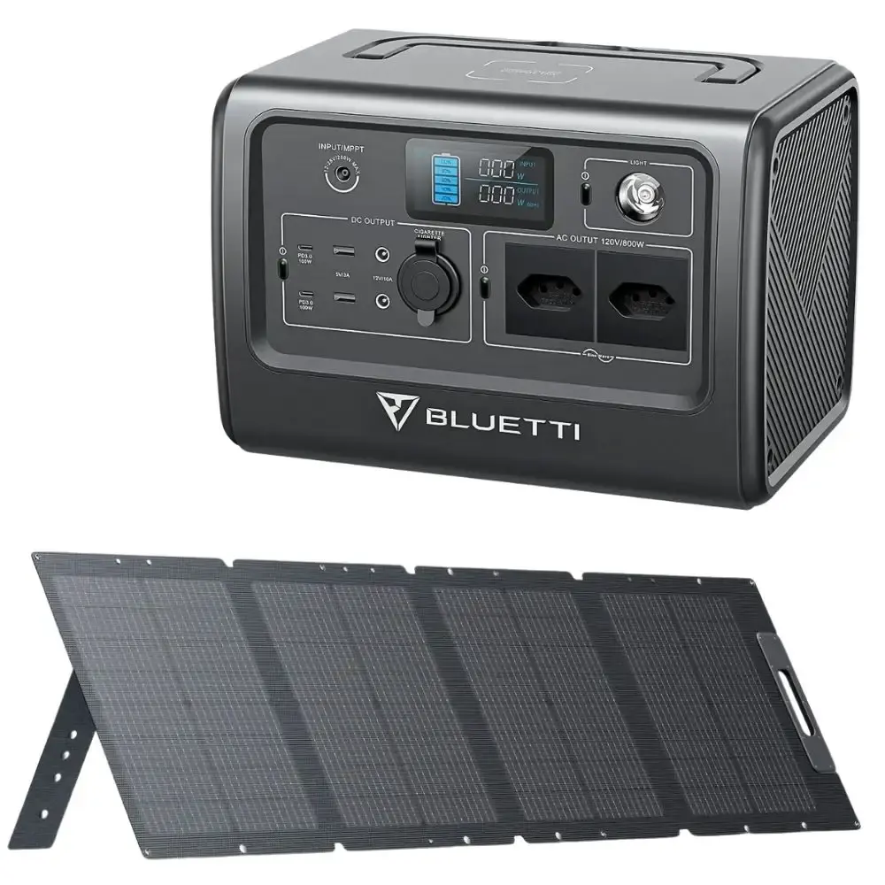 Estação armazenamento de energia portátil 800W 716WH EB70S com painel solar 220W Bluetti — fotografia de referência
