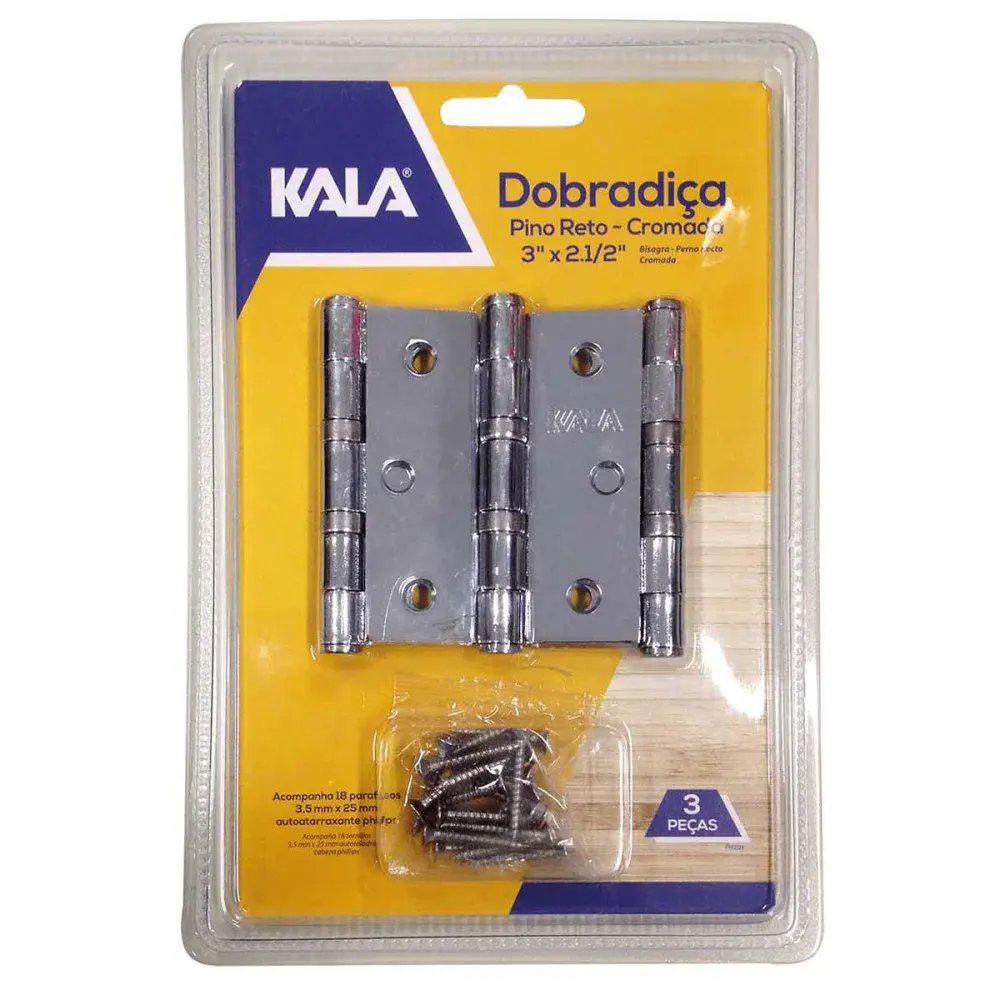 Dobradiça pino reto 3.1/2X3 cromado 866954 Kala — fotografia de referência