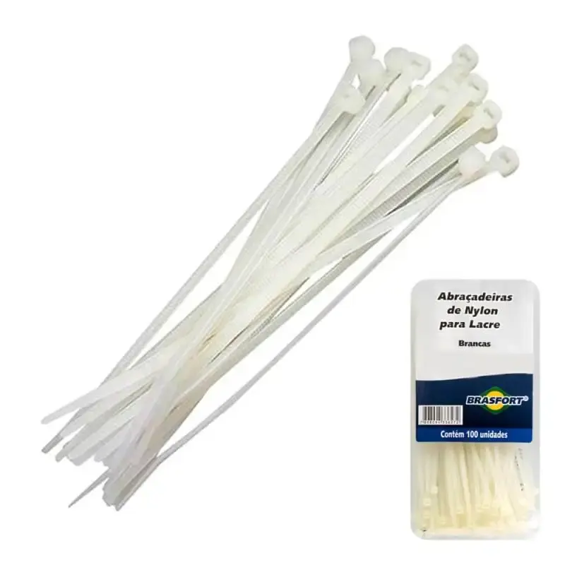 Abraçadeira de Nylon 250 x 4.8 MM Kit 100 Unidades Branco 8636 BRASFORT