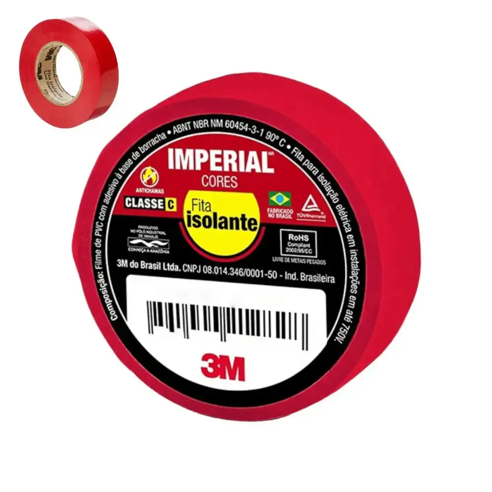 Fita Isolante 18 MM x 20 Metros Imperial Vermelha 3M — fotografia 5