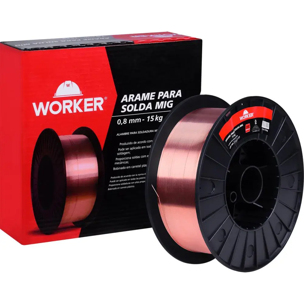 Arame de solda mig 0,8MM carretel em plástico 15KG da Worker — fotografia de referência