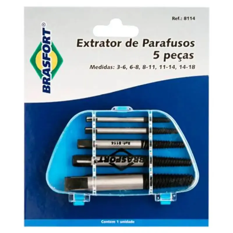 Jogo de extrator de parafusos quebrados kit com 5 peças 8114 Brasfort — fotografia 3