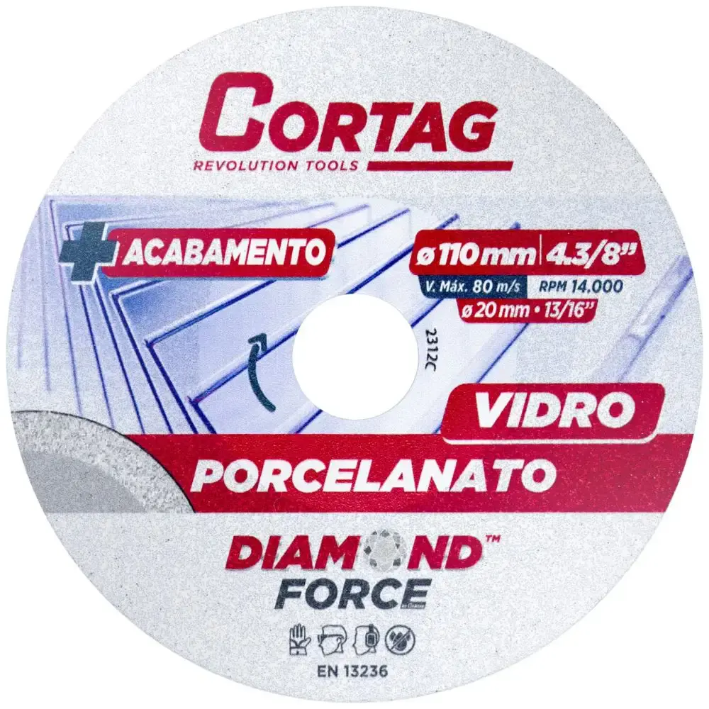 Disco diamantado 4,3/8 POL furo 20 MM para porcelanato e vidro Cortag — fotografia de referência