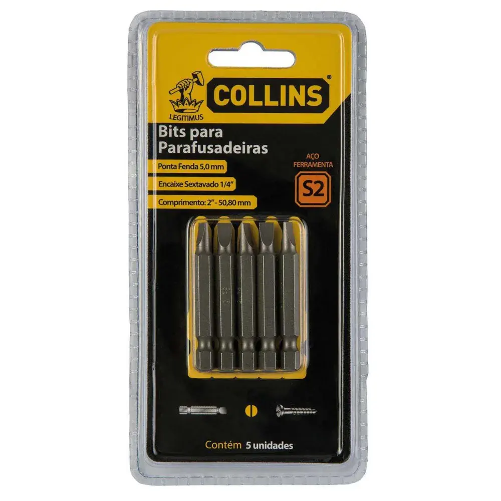 Bits ponta fenda Collins 5,0MM 1/4 x 50,8MM 5PEÇ — fotografia de referência