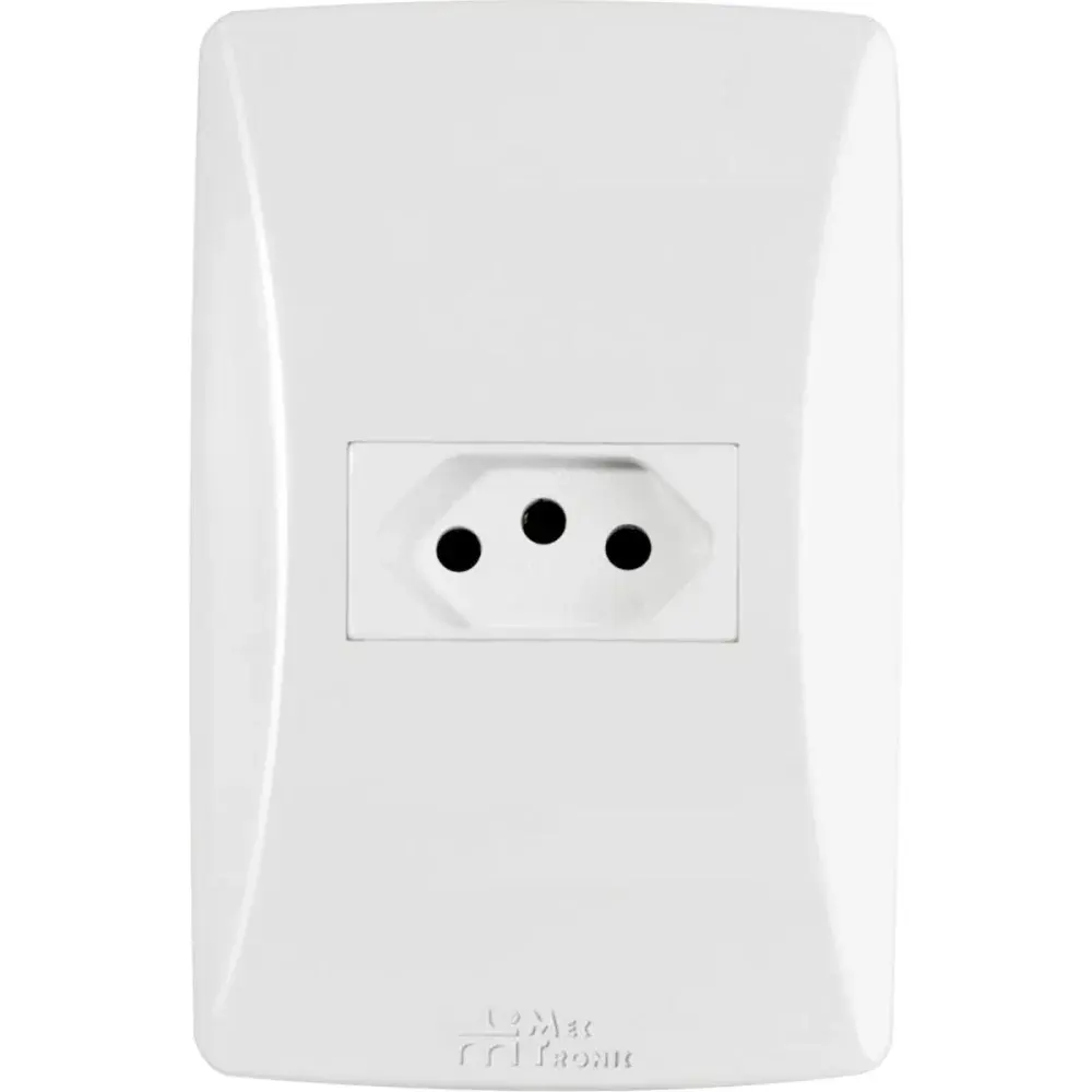 Tomada petra horizontal branca com placa 2P+T 10A Mectronic — fotografia de referência