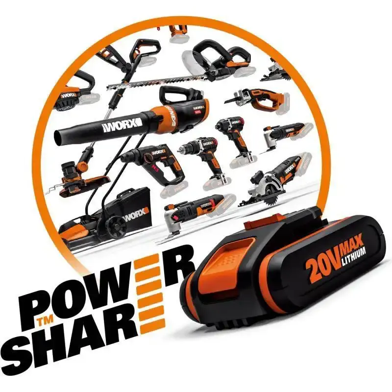 Kit esmerilhadeira angular à bateria 20V com bateria 2AH e carregador power share Worx — fotografia 7