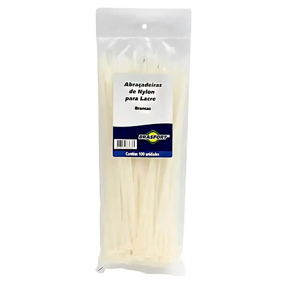 Abraçadeira De Nylon 100 Unidades 400mm x 4.8mm Branca 8640 BRASFORT — fotografia de referência