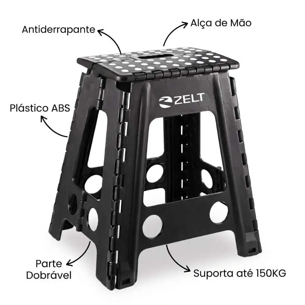 Banqueta Plástica Multiuso Portátil Dobrável 40 x 35 x 45 cm até 150 kg ZELT — fotografia 4