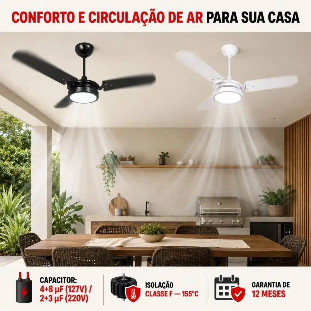 Ventilador de teto ventus 3 pás com LED 6K casa LYS Branco 110 V — fotografia 5