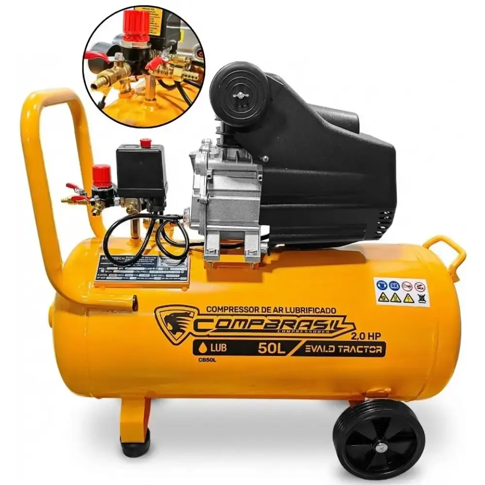 Compressor portátil lub 8,6 pés 2HP 50L com kit 5 peças evald tractor Compbrasil 110 V — fotografia 3