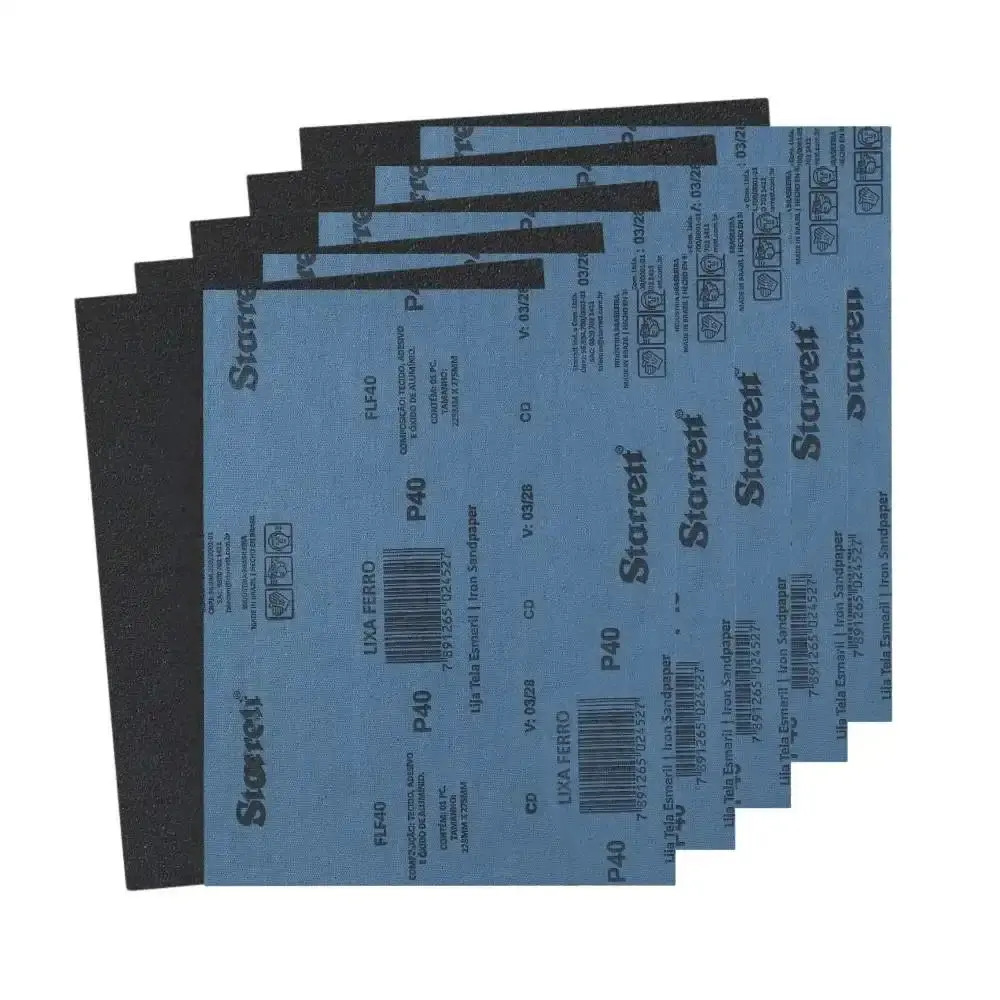 Folha de lixa pano metal grão 40 com 25 unidades FLF40 Starrett — fotografia de referência