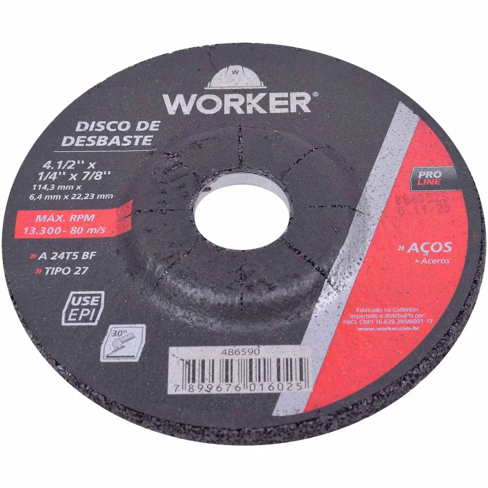Disco desbaste aço 4.1/2 x 1/4 x 7/8 Worker — fotografia 3