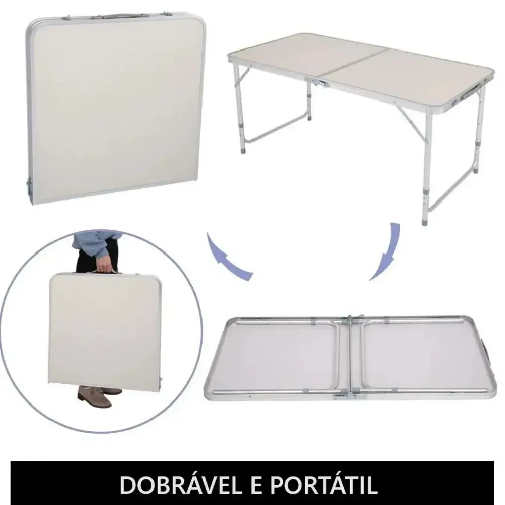 Mesa dobrável portátil alumínio e MDF tipo maleta 120X60 CM com 4 banquetas avulsas Zelt — fotografia 7